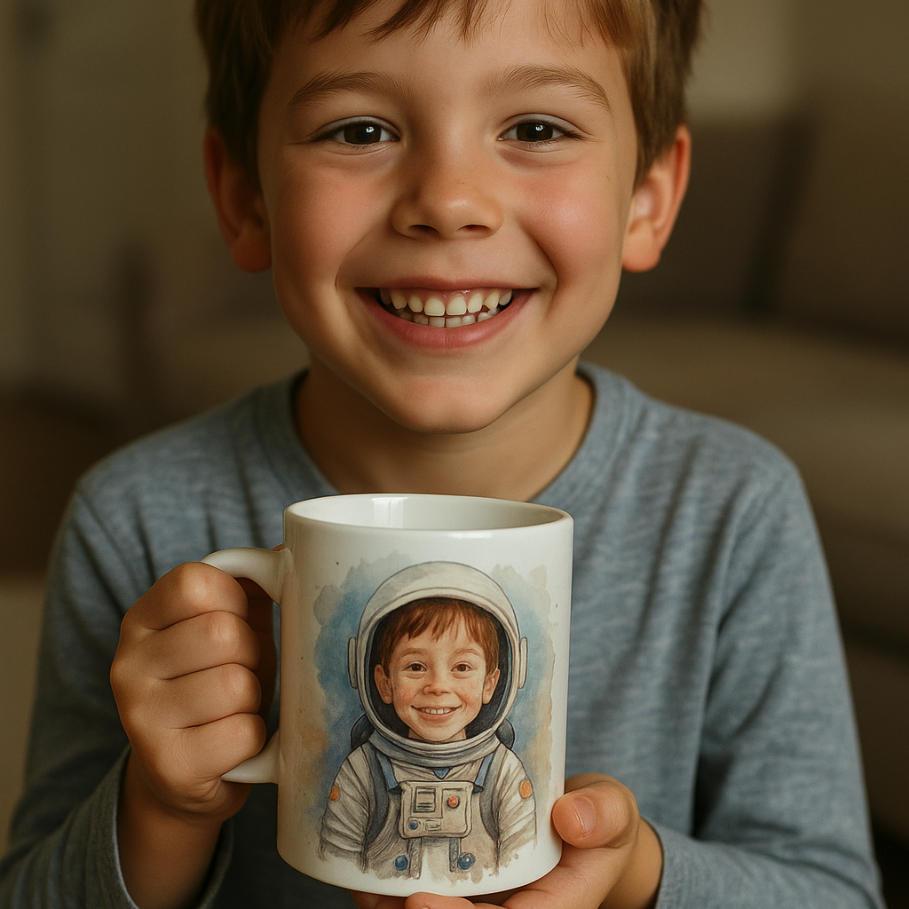 Custom cartoon printed on a white mug